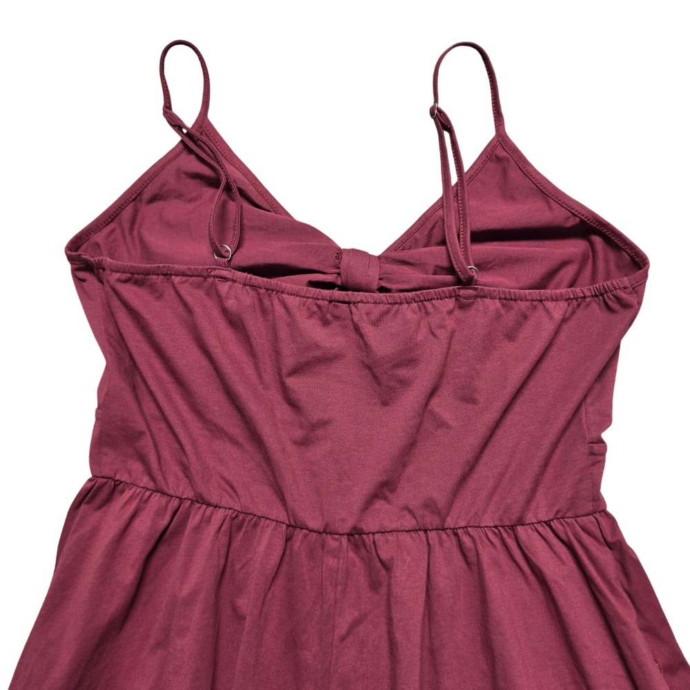 Cottagecore Boho Sundress Tie Front Button Detail Midi Womens Large Burgundy - Picture 6 of 13